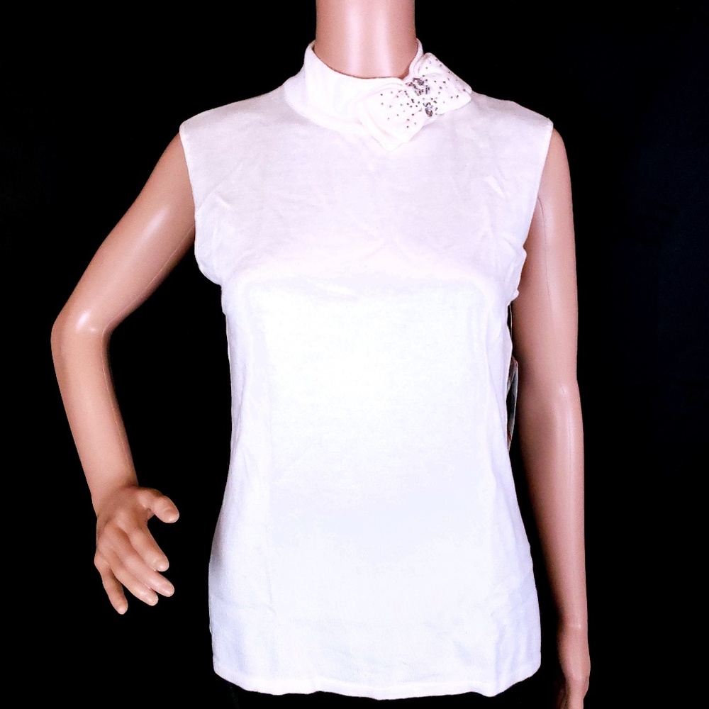 Jones New York Women Top Beaded Bow Zip Back Size S - NWT